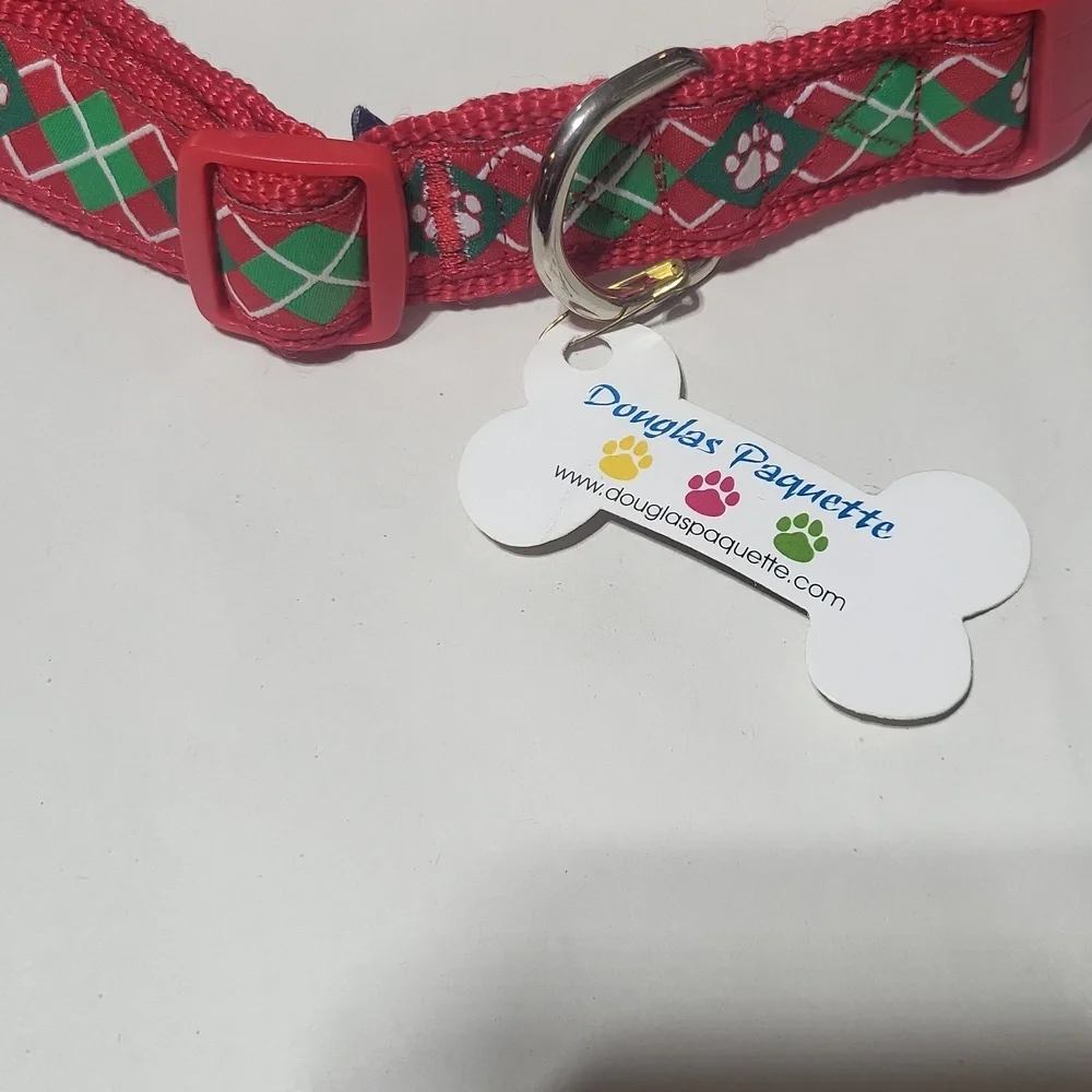 DOUGLAS PAQUETTE Red Green Christimas Argyle Dog Collar -Large - 18